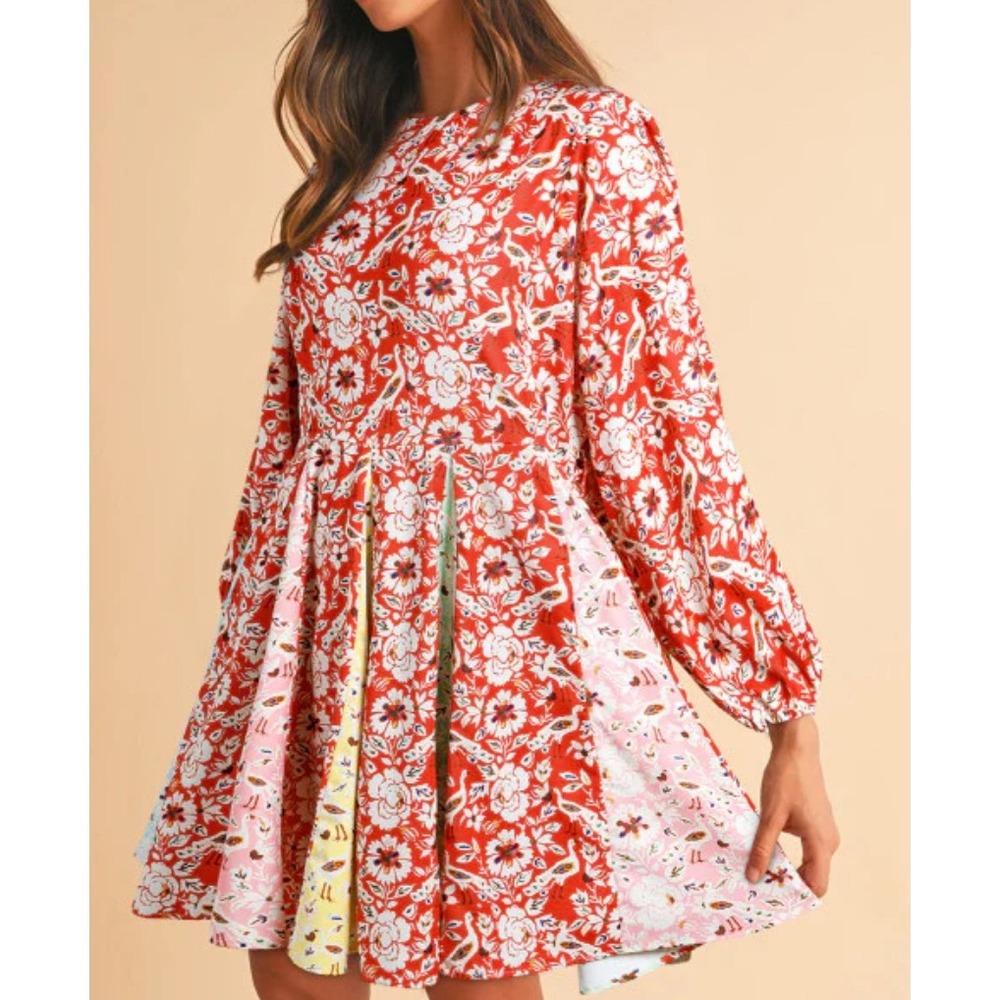 Floral Red and Pink Mini Dress